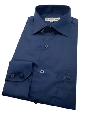 Angelino Navy Cotton Satin Long Sleeve Lounge Shirt