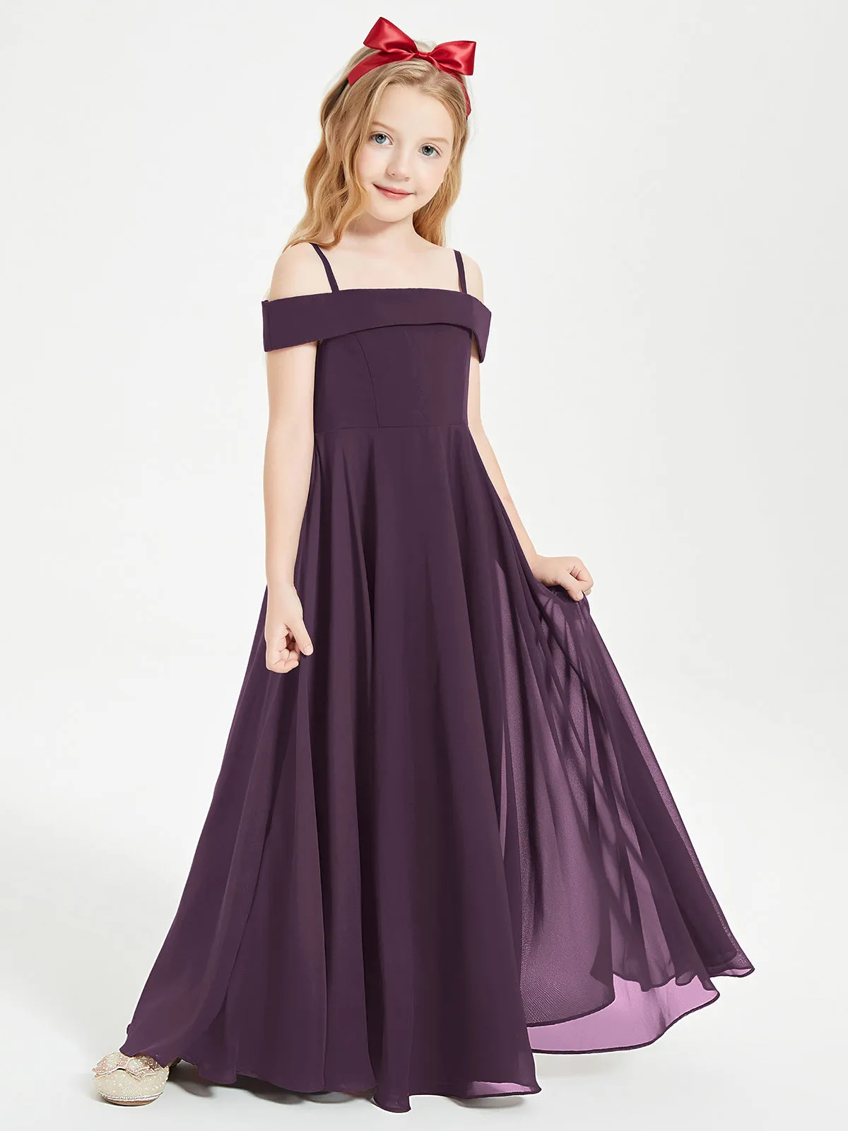 Chic Junior Bridesmaid Dresses Off the Shoulder Plum