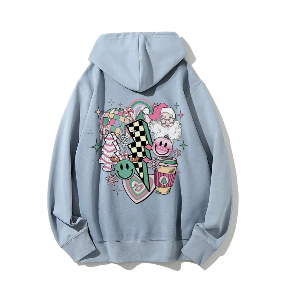 Christmas Festival Graphic Pullover With Kangaroo Pocket Hoodies