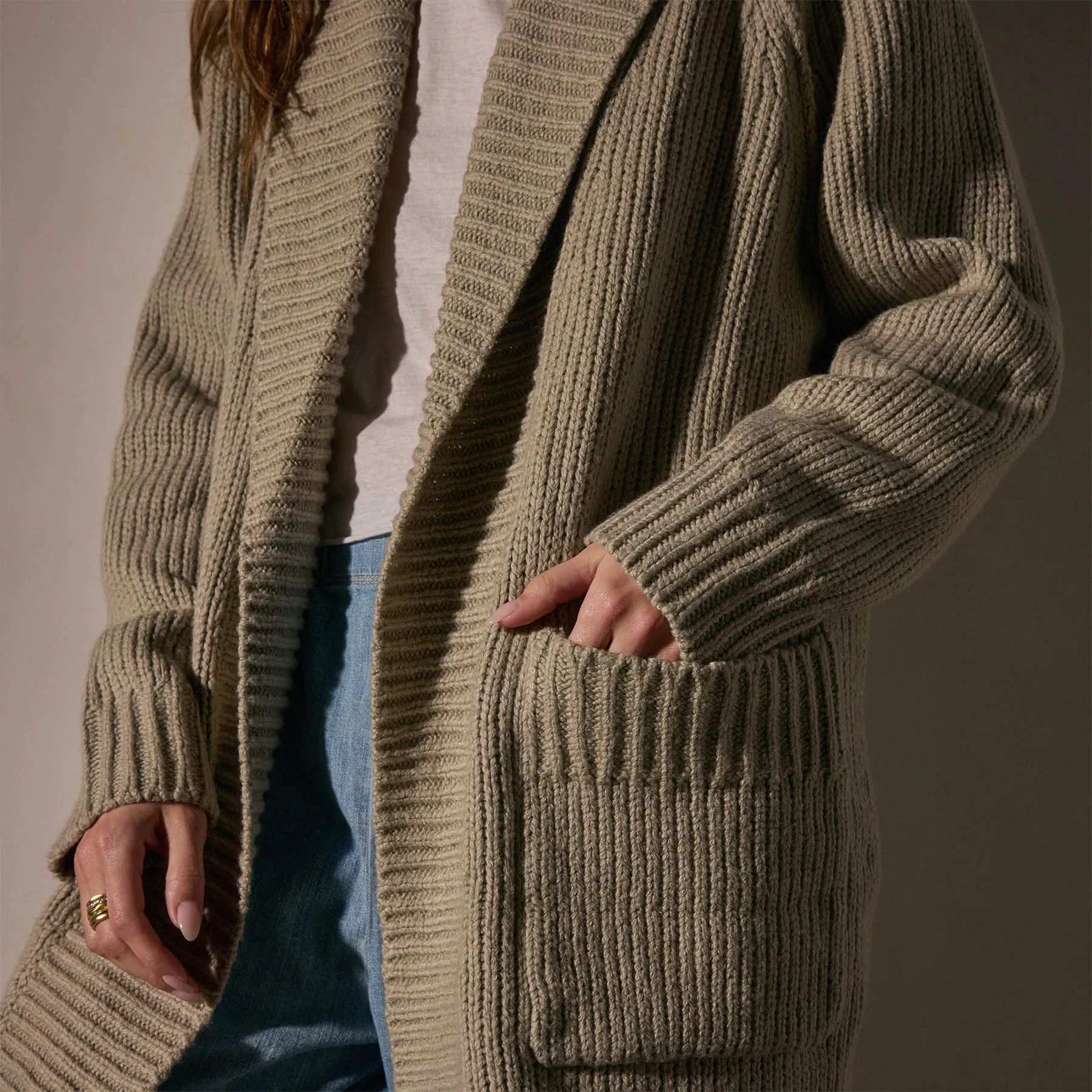 Cotton Shawl Collar Cardigan - Overcast