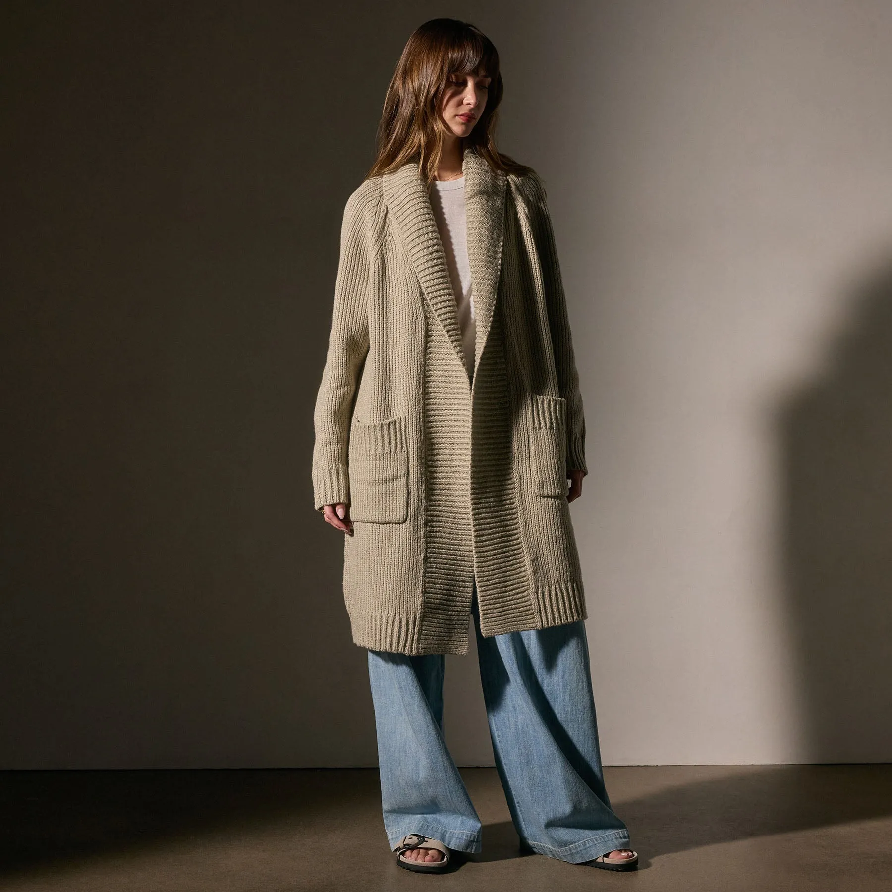 Cotton Shawl Collar Cardigan - Overcast