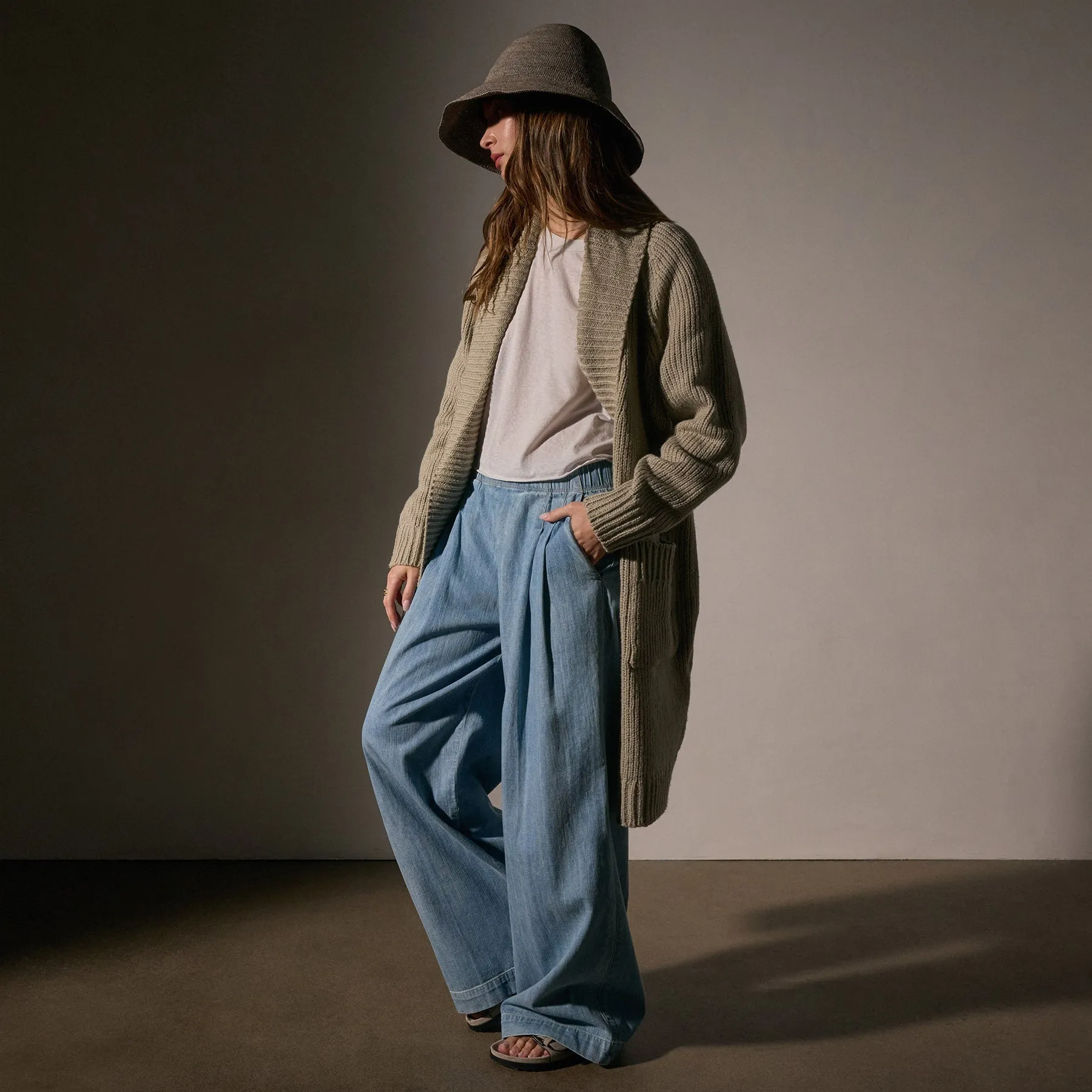 Cotton Shawl Collar Cardigan - Overcast