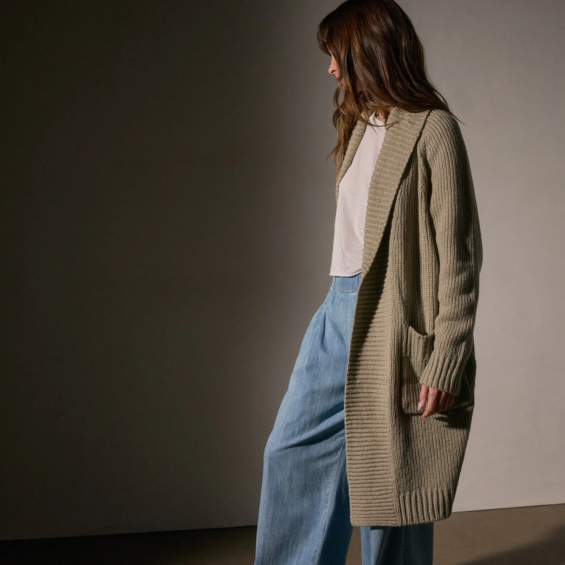 Cotton Shawl Collar Cardigan - Overcast