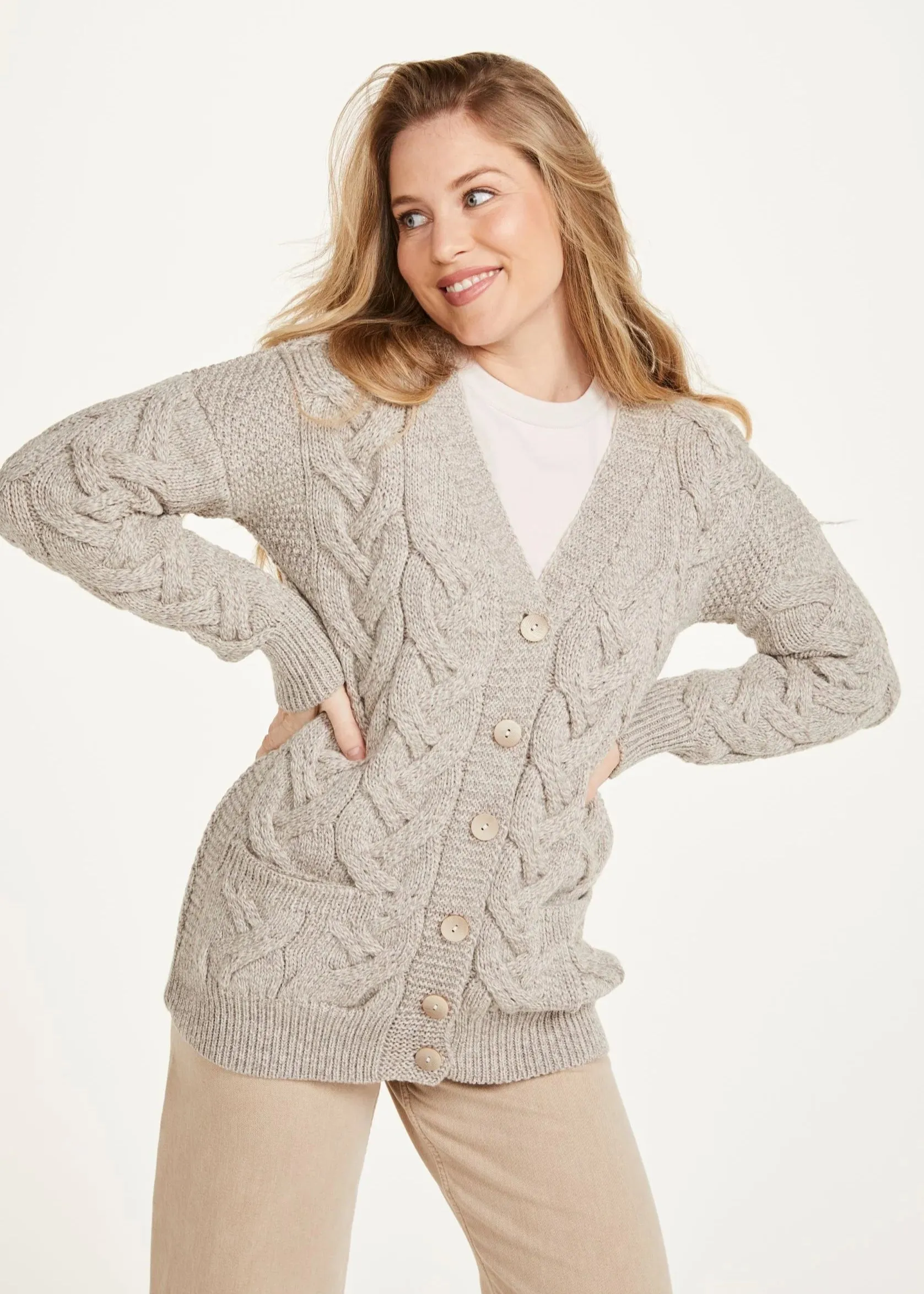 Downpatrick Ladies Aran Cardigan | Oatmeal