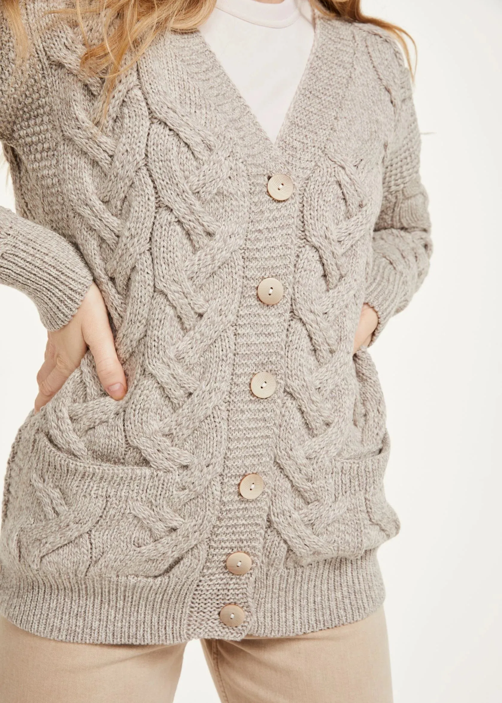Downpatrick Ladies Aran Cardigan | Oatmeal