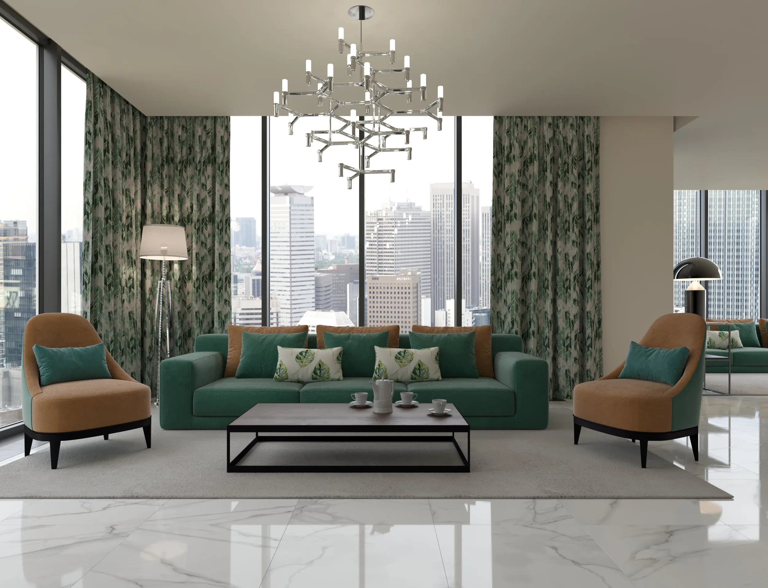 Luca Forest Green Geometric FR Curtains