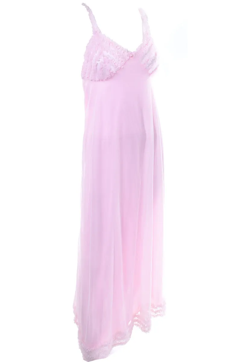 Pink Ruffled Vintage Chiffon Peignoir Set With Nightgown and Robe