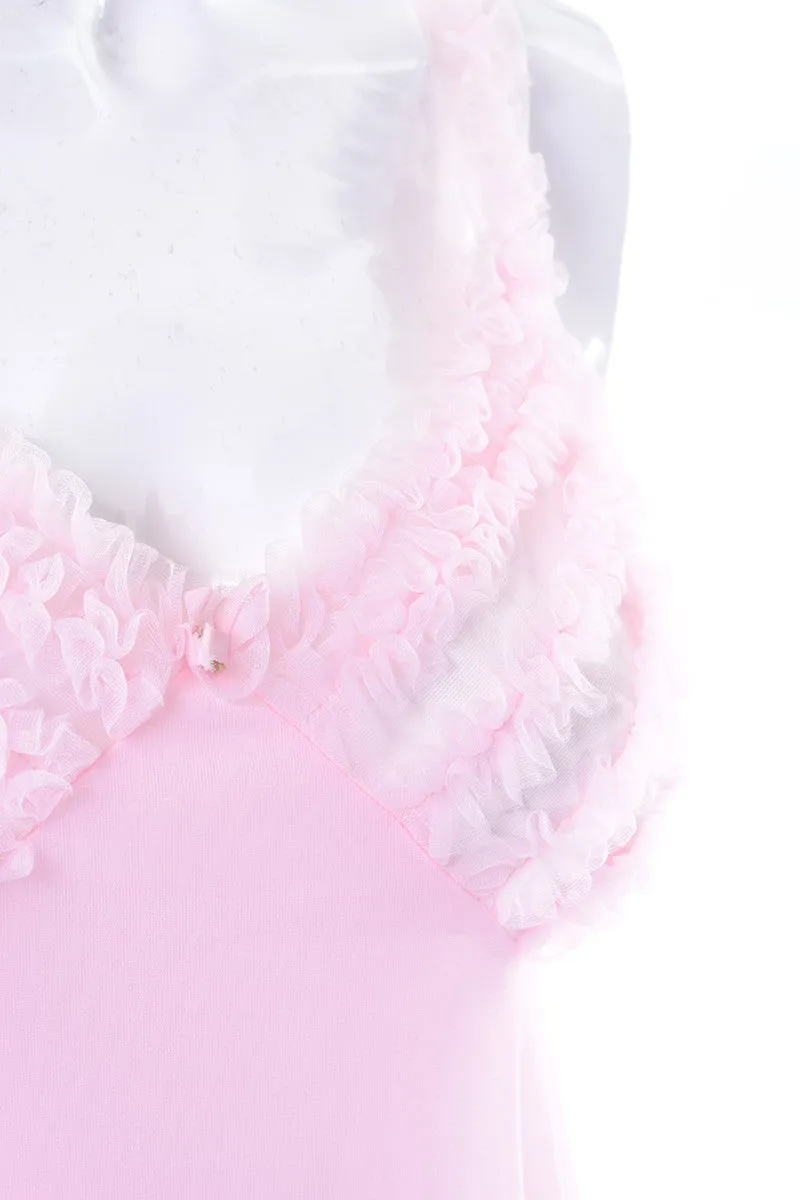 Pink Ruffled Vintage Chiffon Peignoir Set With Nightgown and Robe