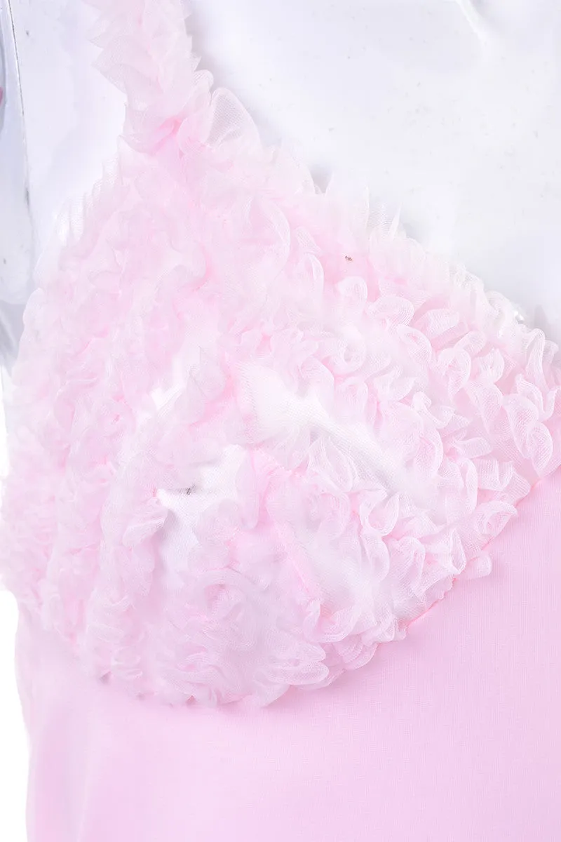 Pink Ruffled Vintage Chiffon Peignoir Set With Nightgown and Robe