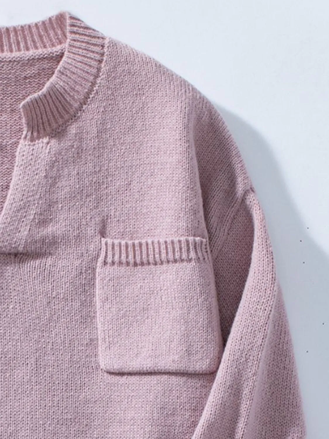 Pocketed Notched Long Sleeve Knitted Sweaters