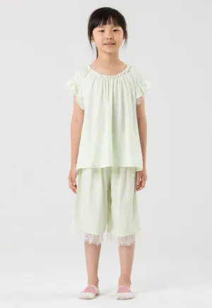 Polka Dots High-Low Ruffles Lace Pajama Set