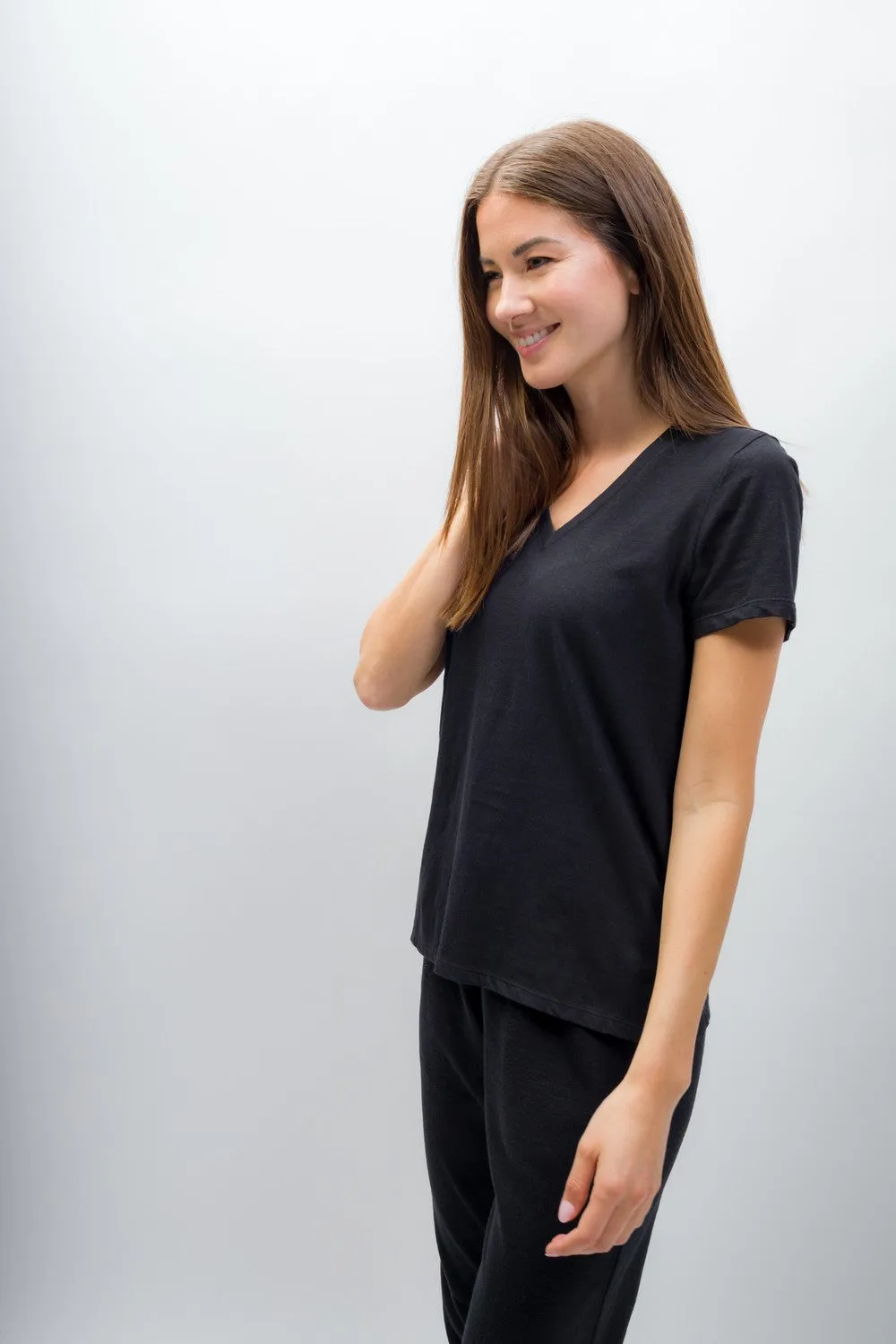 Scarlett | Women's Anti-Stain Linen Cotton Blend V-Neck T-Shirt
