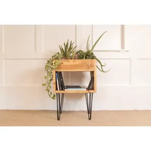 TULASI: Reclaimed Handmade Wood Indoor Planter and Storage Unit with Hairpin Legs